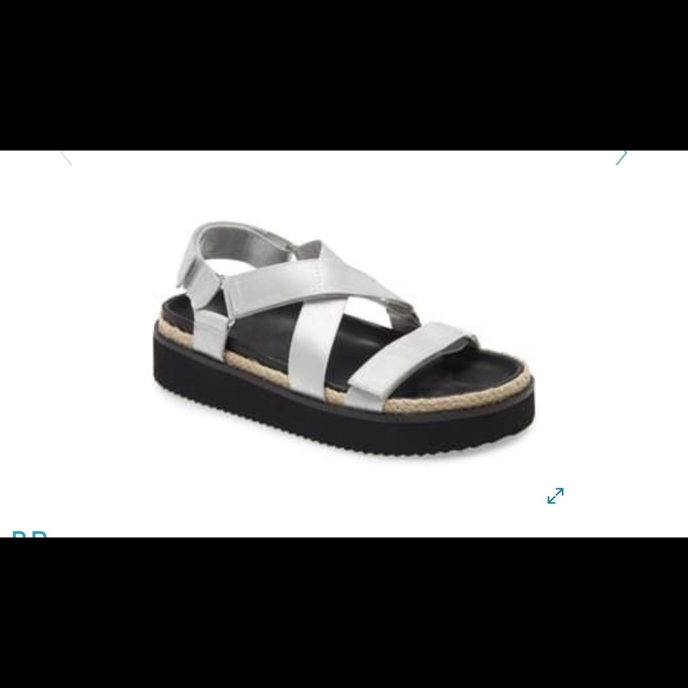 BP Chunky Platform Gage Cage Straps Shiny Velcro metallic Pewter vintage Y2k